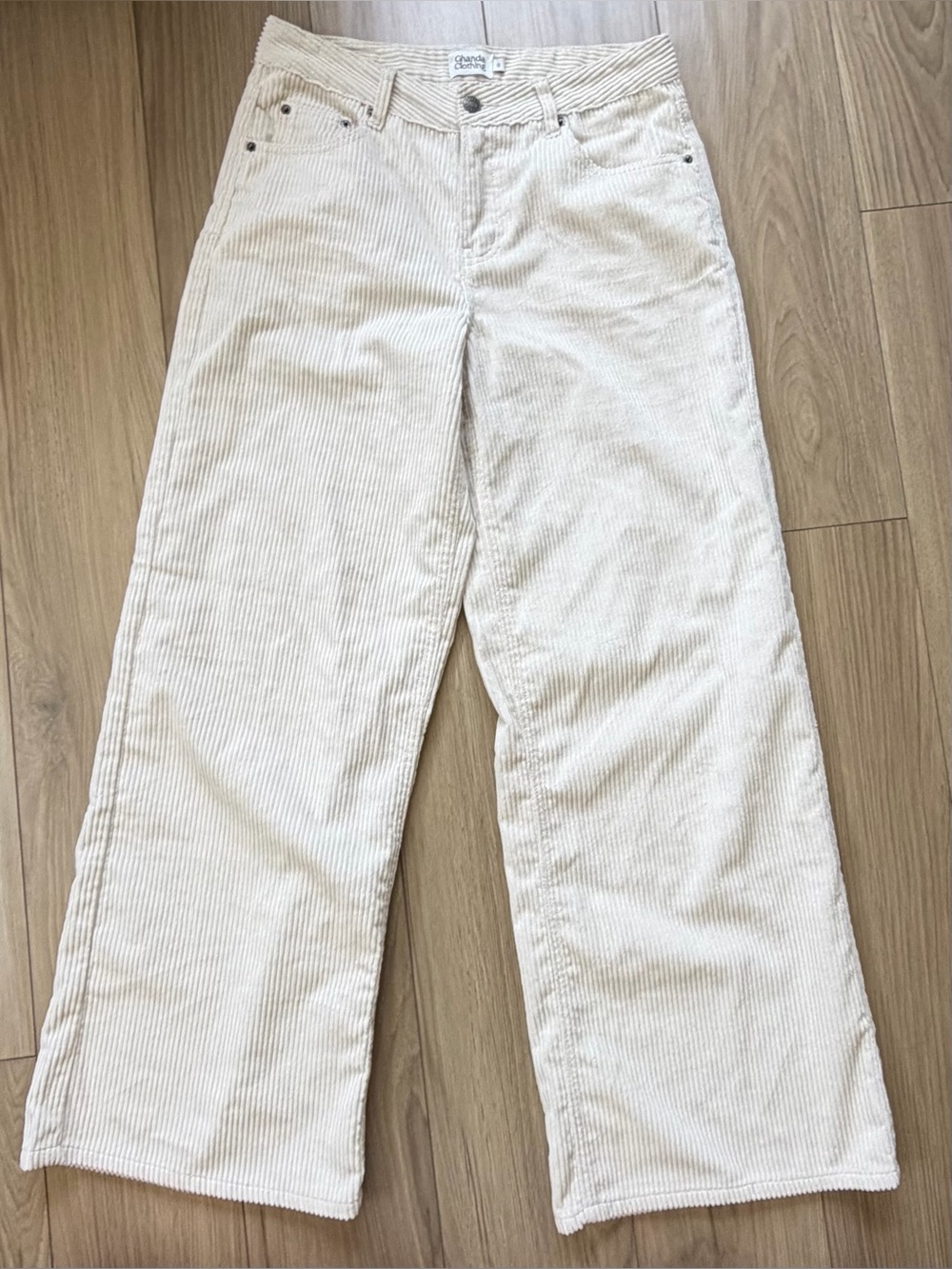 Ghanda Clothing Light Cream Corduroy Wide-Leg Pants Sz 8